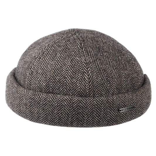 Stetson Docker Beanie Mütze mit Fischgrätmuster aus Wolle - Grau-Schwarz