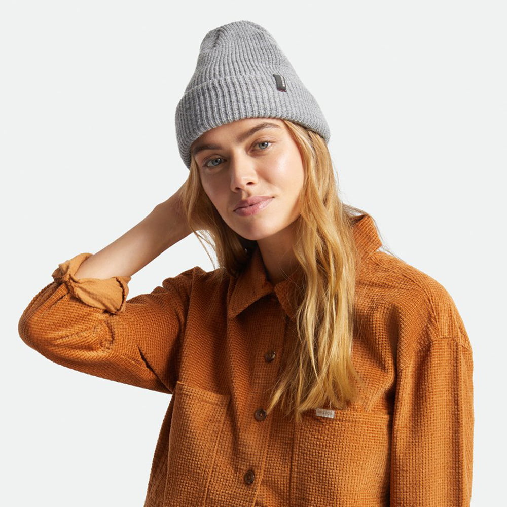 Brixton Heist Beanie Mütze mit Umschlag - Hellgrau