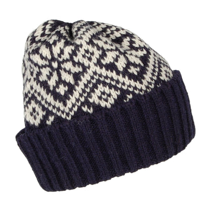 Highland 2000 Schneeflocke Beanie Mütze aus Alpakawolle - Marineblau