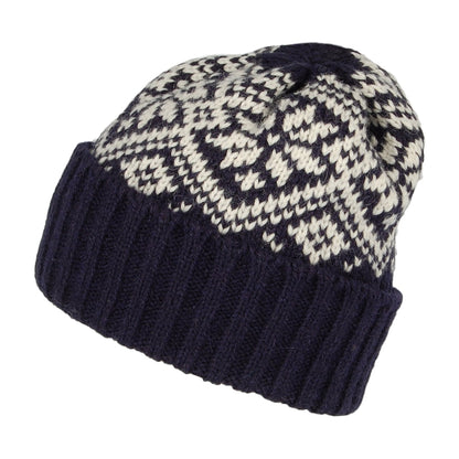 Highland 2000 Schneeflocke Beanie Mütze aus Alpakawolle - Marineblau