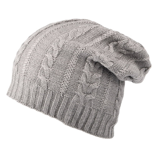 Timberland Slouchy Beanie Mütze mit Zopfstrickmuster - Hellgrau