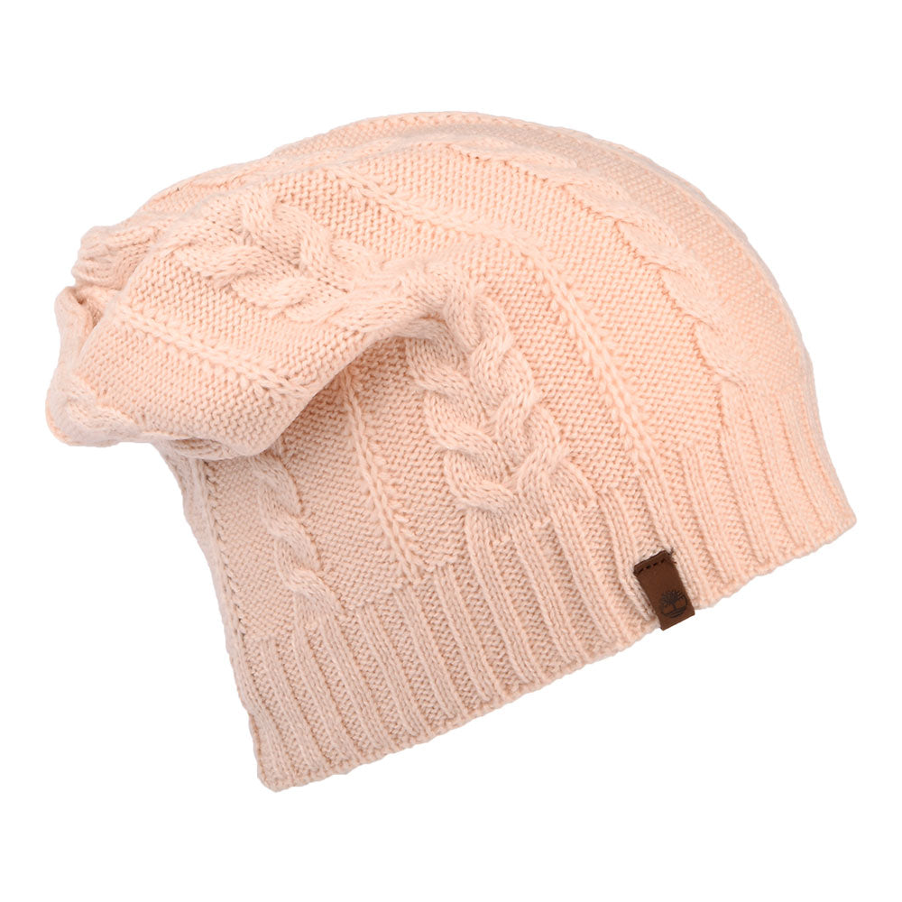 Timberland Slouchy Beanie Mütze mit Zopfstrickmuster - Rosé