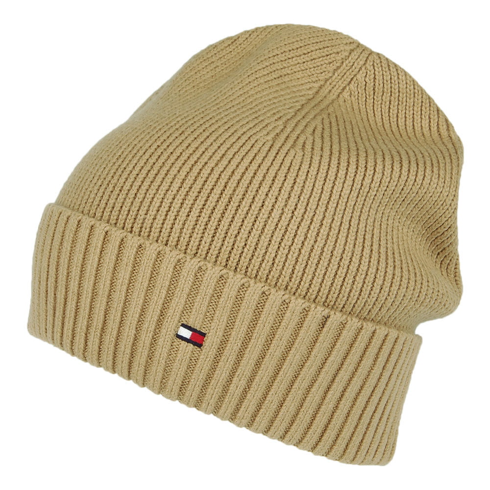 Tommy Hilfiger Pima Essential Flag Beanie Mütze aus Baumwoll-Kaschmir - Hellbraun