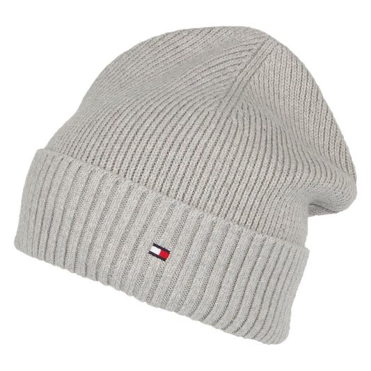 Tommy Hilfiger Pima Essential Flag Beanie Mütze aus Baumwoll-Kaschmir - Hellgrau