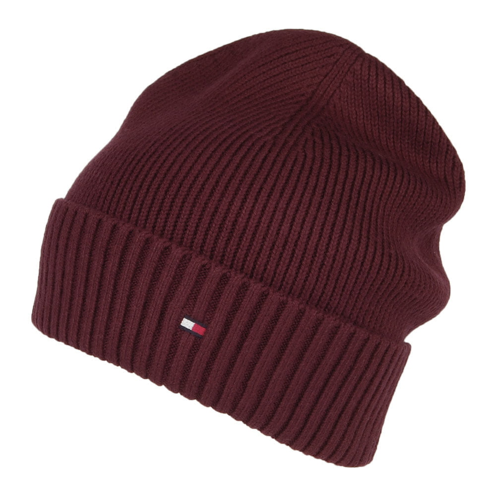 Tommy Hilfiger Pima Essential Flag Beanie Mütze aus Baumwoll-Kaschmir - Dunkles Weinrot