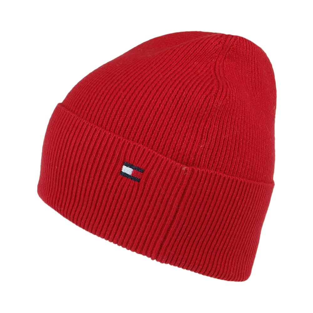 Tommy Hilfiger Essential Knit Beanie Mütze aus Baumwoll-Kaschmir - Rot