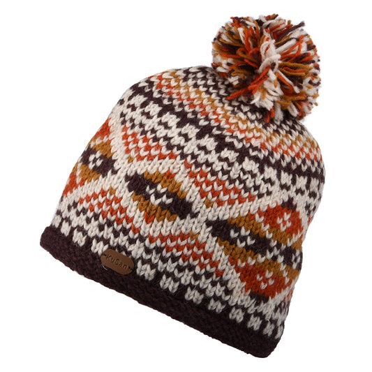 Kusan Big Diamond Bommelmütze Fair Isle - Orange-Multi