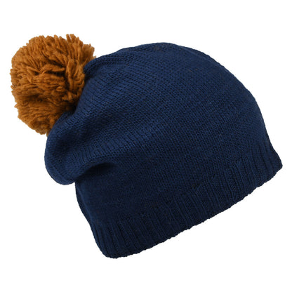 Kusan Kontrast Bommel Slouch Bommelmütze - Marineblau
