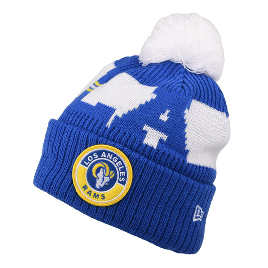 New Era Los Angeles Rams Bommelmütze NFL On Field Sport Knit - Königsblau-Weiß