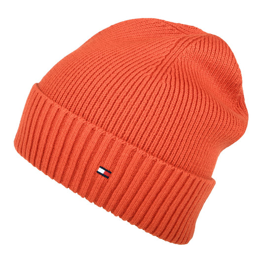 Tommy Hilfiger Pima Essential Flag Beanie Mütze aus Baumwoll-Kaschmir - Rostrot
