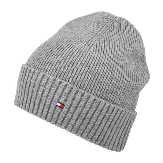Tommy Hilfiger Pima Essential Flag Beanie Mütze aus Baumwoll-Kaschmir - Meliertes Grau