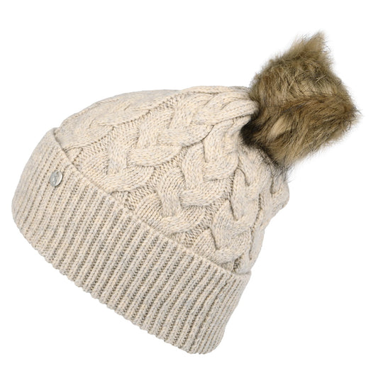 Joules Elena Cable Knit und Kunstfell Bommel Bommelmütze - Creme