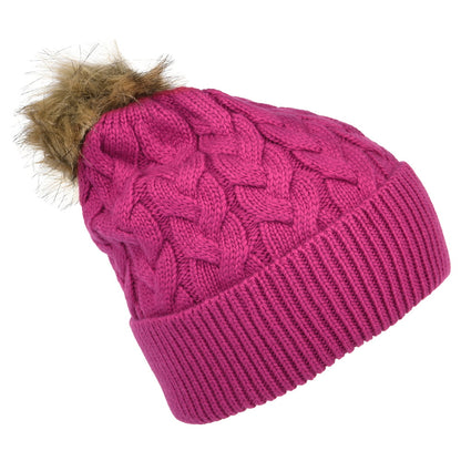Joules Elena Cable Knit und Kunstfell Bommel Bommelmütze - Rosa