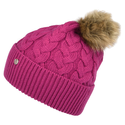 Joules Elena Cable Knit und Kunstfell Bommel Bommelmütze - Rosa
