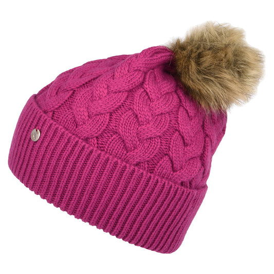 Joules Elena Cable Knit und Kunstfell Bommel Bommelmütze - Rosa