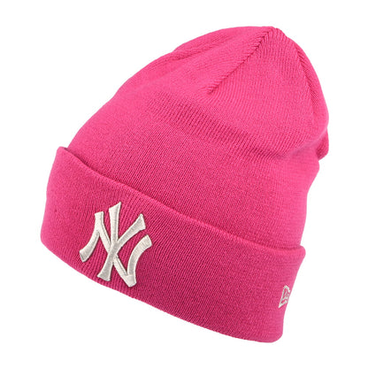 New Era Damen Cuff Knit New York Yankees Beanie Mütze - MLB Metallic Logo - Rosa