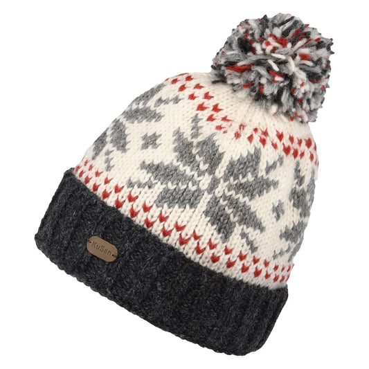 Kusan Schneeflocke Turn Up Bommelmütze - Grau-Creme