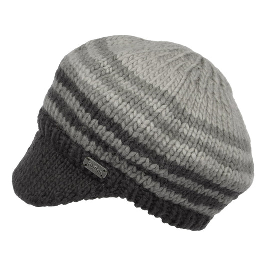 Kusan Moss Yarn Soft Peaked Beanie Mütze - Cremefarben-Grau