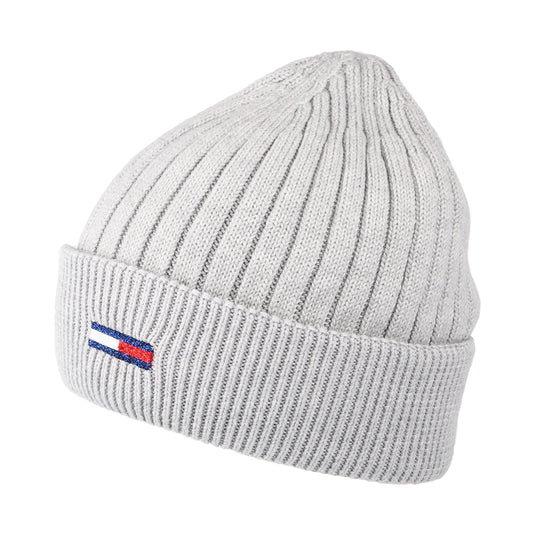 Tommy Hilfiger TJW Flag Gerippte Beanie Mütze - Hellgrau