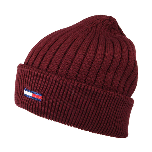 Tommy Hilfiger TJW Flag Gerippte Beanie Mütze - Burgunderrot