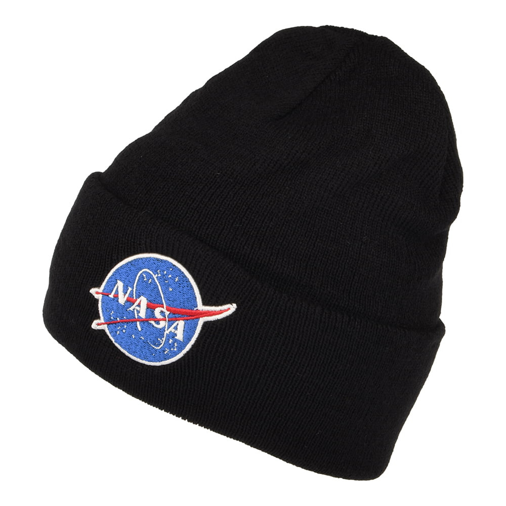 NASA Beanie Mütze mit Umschlag gestrickt - Schwarz