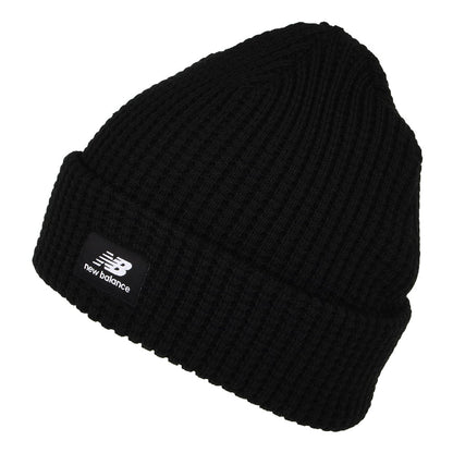 New Balance Beanie Mütze mit Umschlag und Waffelstrickmuster - Schwarz