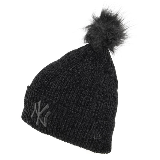 New Era Damen Kunstfell New York Yankees Bommelmütze - MLB Chenille Bobble - Schwarz