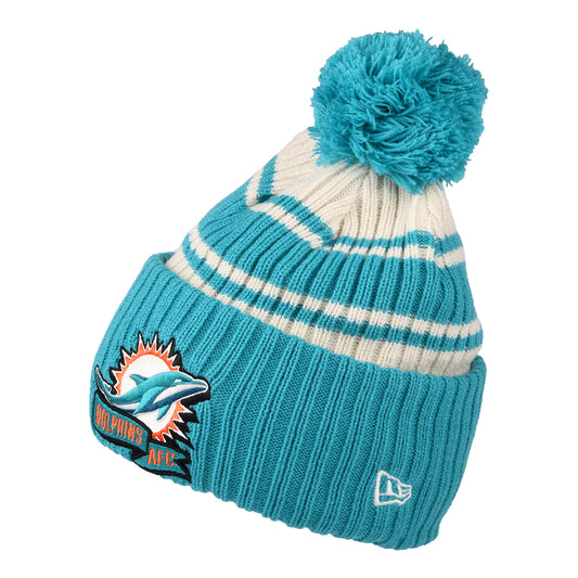 New Era Miami Dolphins Bommelmütze - NFL Sideline Sport Knit - Petrol-Weiß