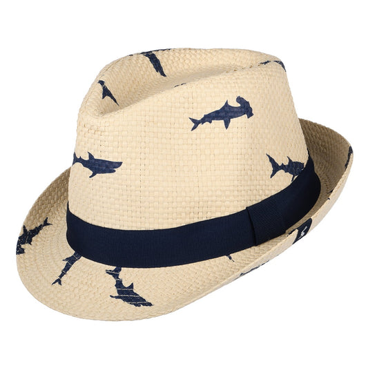 Joules Kinder Printed Sharks Trilby Hut aus Stroh - Natur