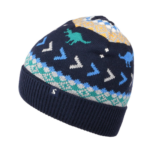 Joules Kinder Toasty Dinosaur Beanie Mütze - Marineblau
