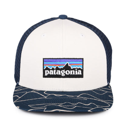 Patagonia Kinder P-6 Logo Trucker Cap aus organischer Baumwolle - Weiß-Blau