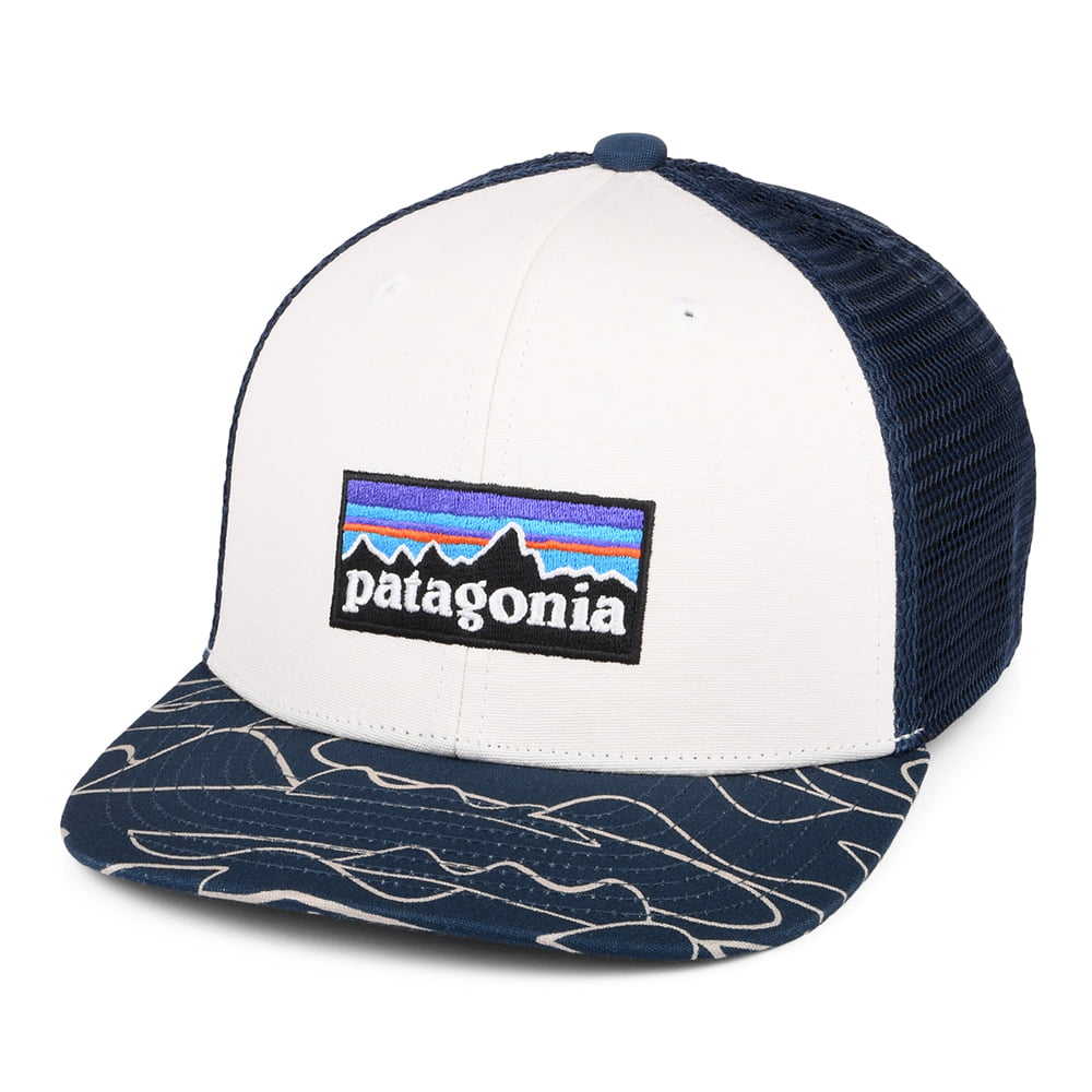Patagonia Kinder P-6 Logo Trucker Cap aus organischer Baumwolle - Weiß-Blau