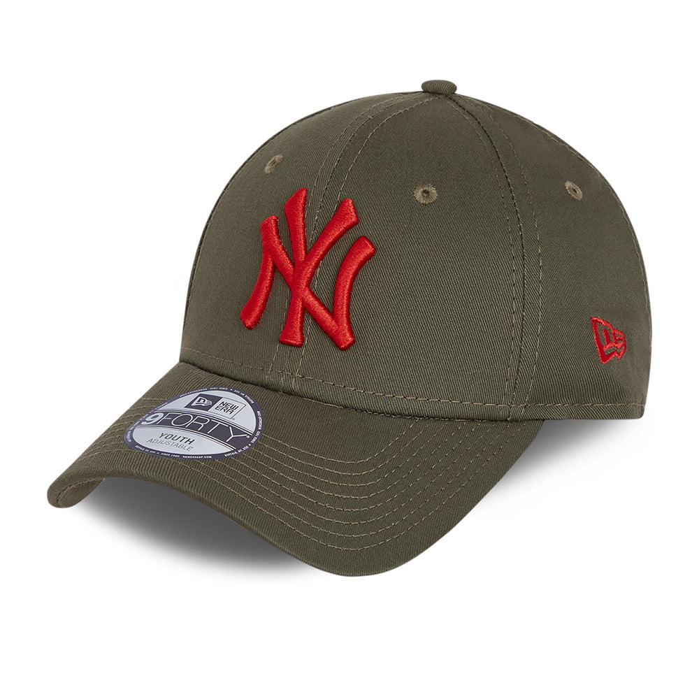 New Era Kinder 9FORTY New York Yankees Baseball Cap - MLB League Essential - Olivgrün-Rot