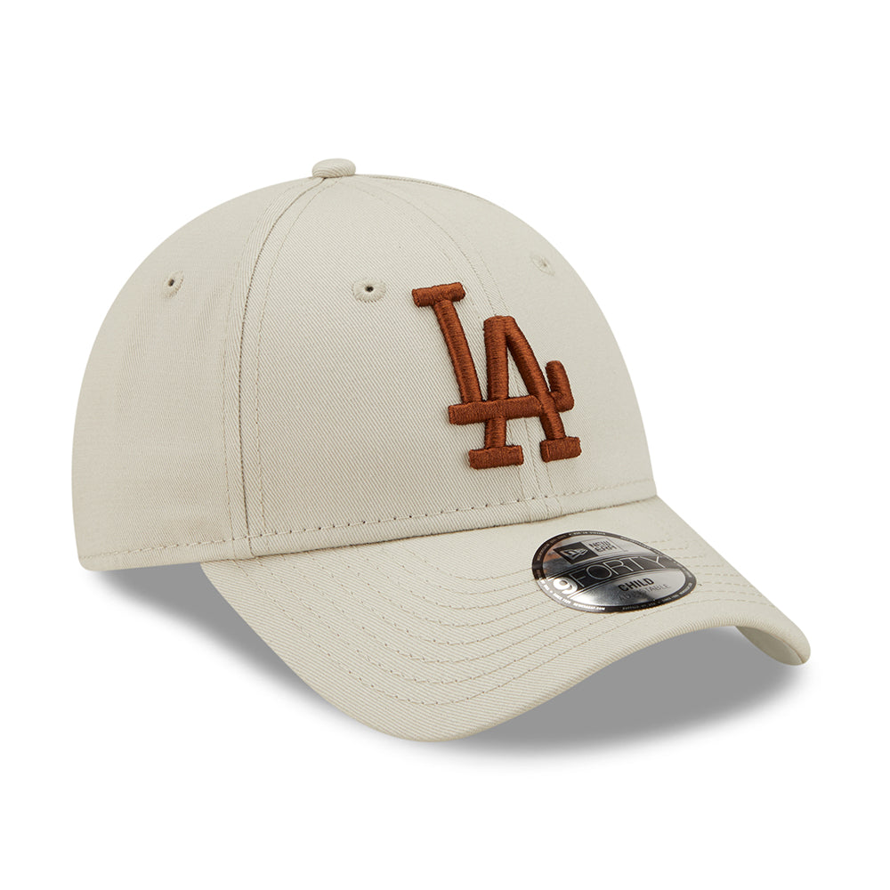 New Era Kinder 9FORTY L.A. Dodgers Baseball Cap - MLB League Essential II - Steingrau-Karamell