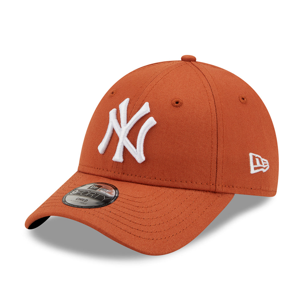 New Era Kinder 9FORTY New York Yankees Baseball Cap - MLB League Essential - Verbranntes Orange-Weiß