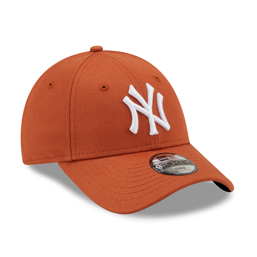 New Era Kinder 9FORTY New York Yankees Baseball Cap - MLB League Essential - Verbranntes Orange-Weiß