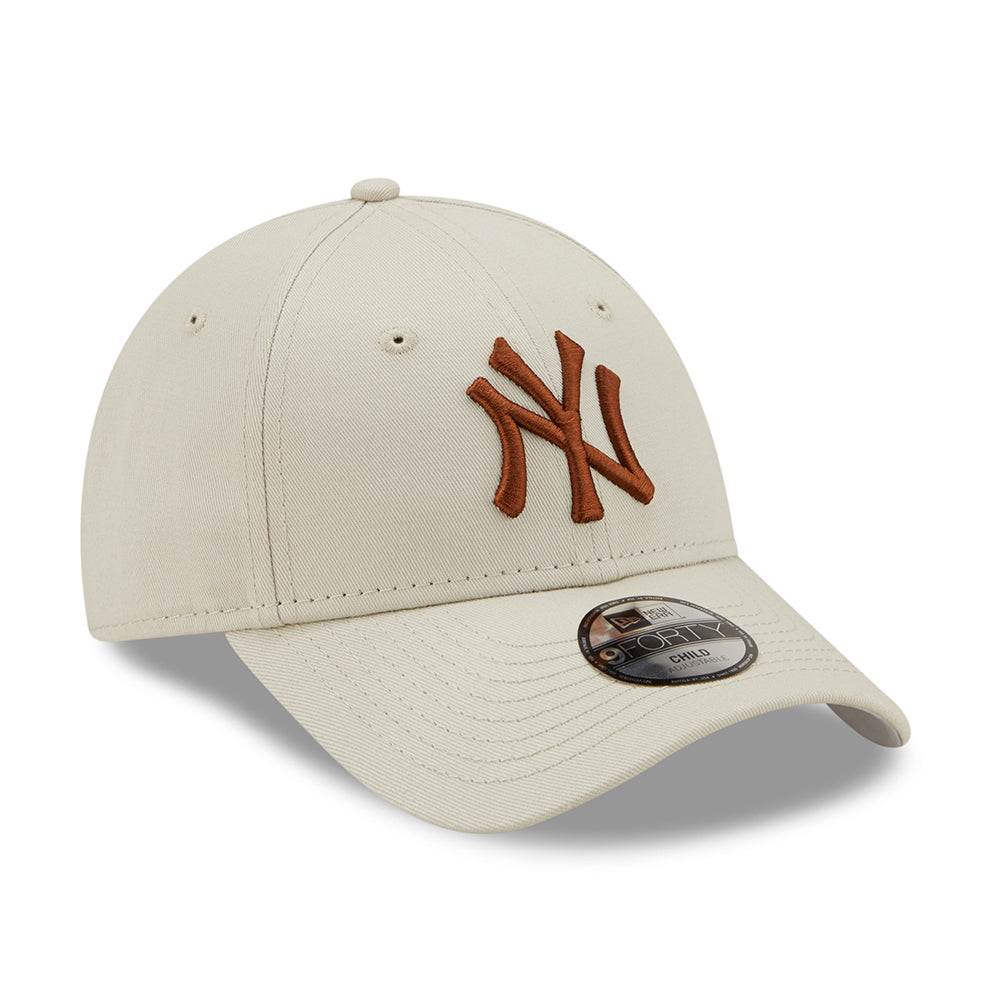 New Era Kinder 9FORTY New York Yankees Baseball Cap - MLB League Essential - Steingrau-Karamell