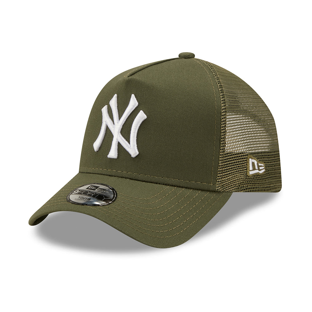 New Era Kinder 9FORTY A-Frame New York Yankees Trucker Cap - MLB Tonal Mesh - Olivgrün