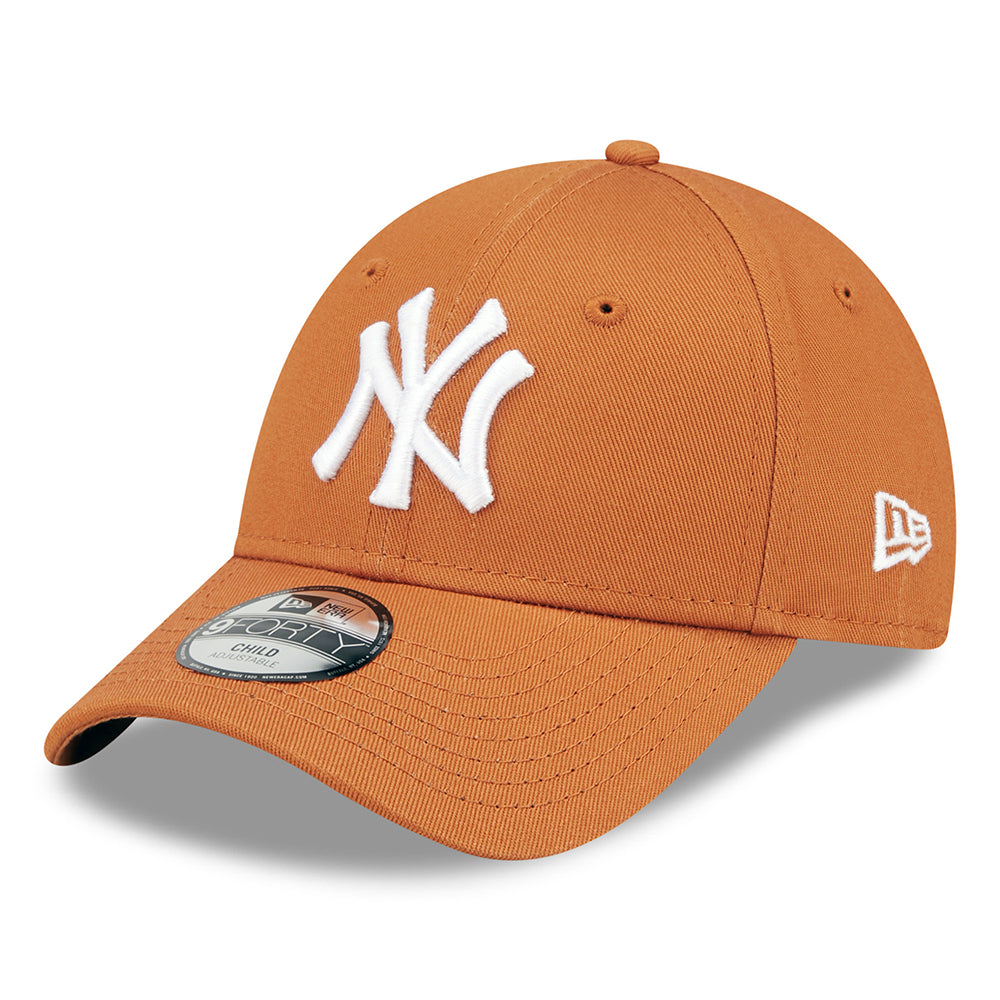 New Era Kinder 9FORTY New York Yankees Baseball Cap - MLB League Essential - Verbranntes Orange-Weiß