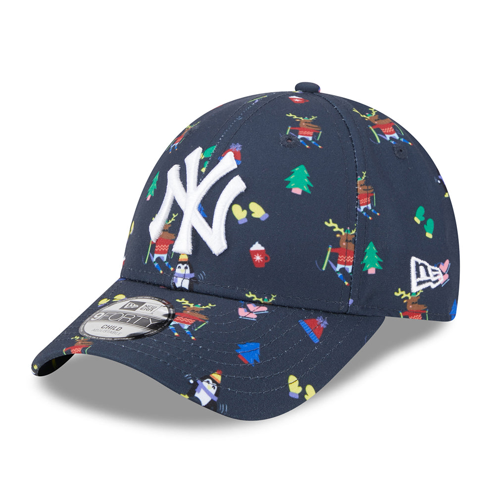 New Era Kinder 9FORTY New York Yankees Baseball Cap - MLB Festive AOP - Marineblau-Weiß