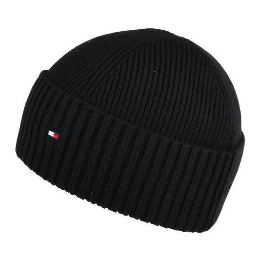 Tommy Hilfiger Flag Fisherman Beanie Mütze aus Baumwoll-Kaschmir - Schwarz