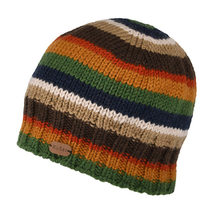 Kusan Brooklyn Beanie Mütze gestreift - Grün-Orange-Marineblau