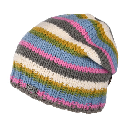 Kusan Button Down Beanie Mütze gestreift - Hellblau-Rosa-Creme