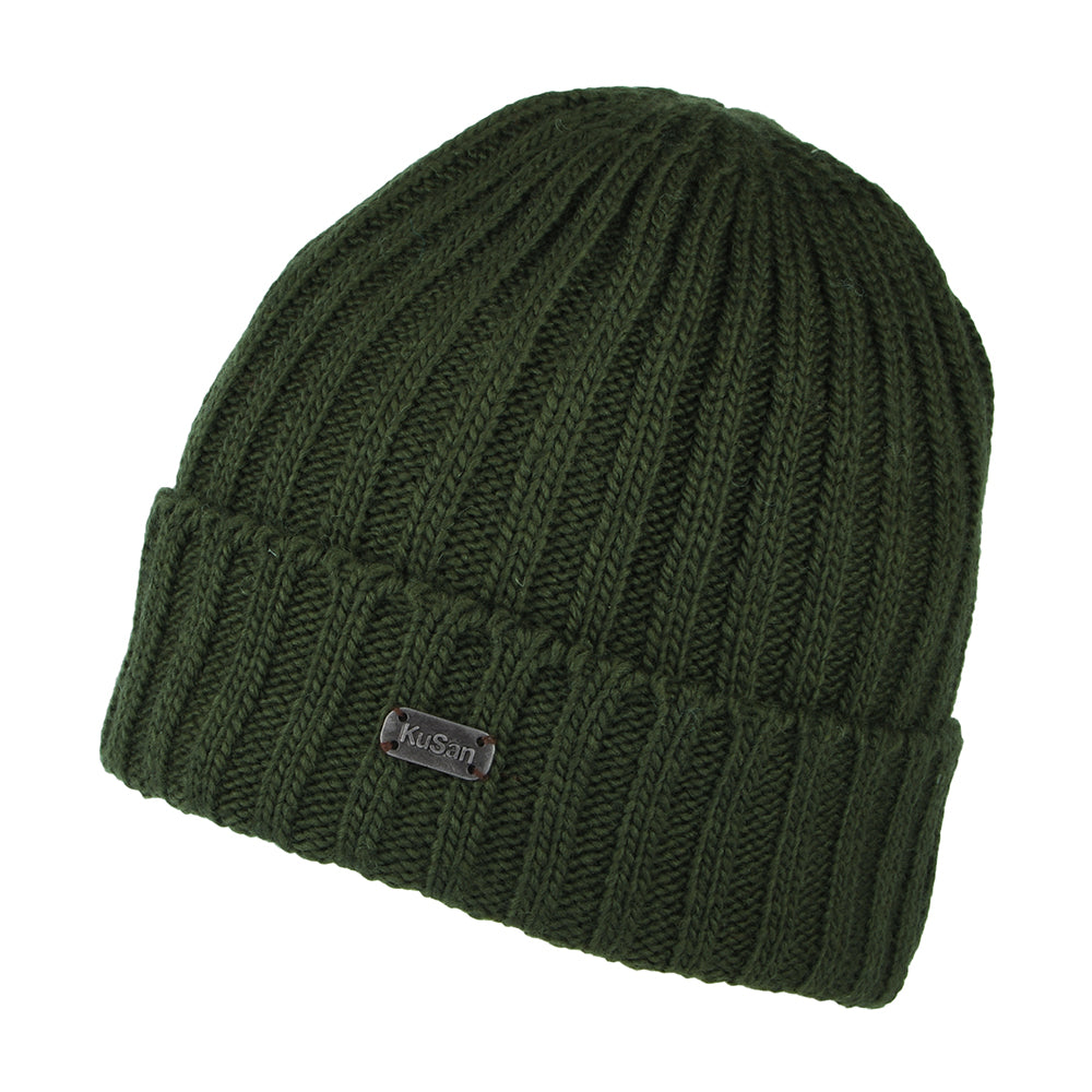 Kusan Turn Up Beanie Mütze Gerippt - Khaki