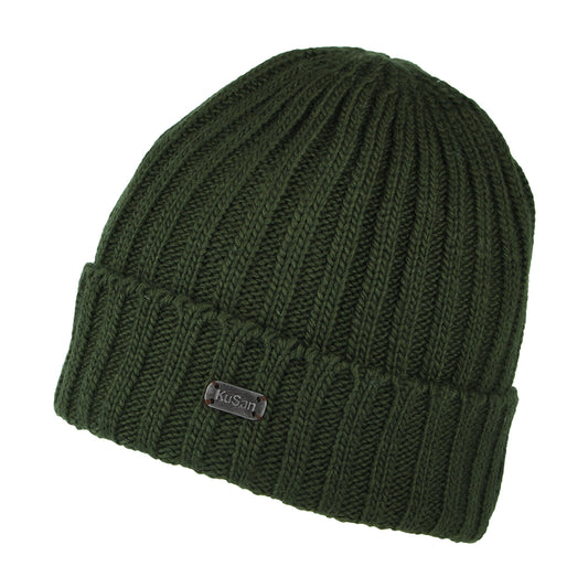 Kusan Turn Up Beanie Mütze Gerippt - Khaki
