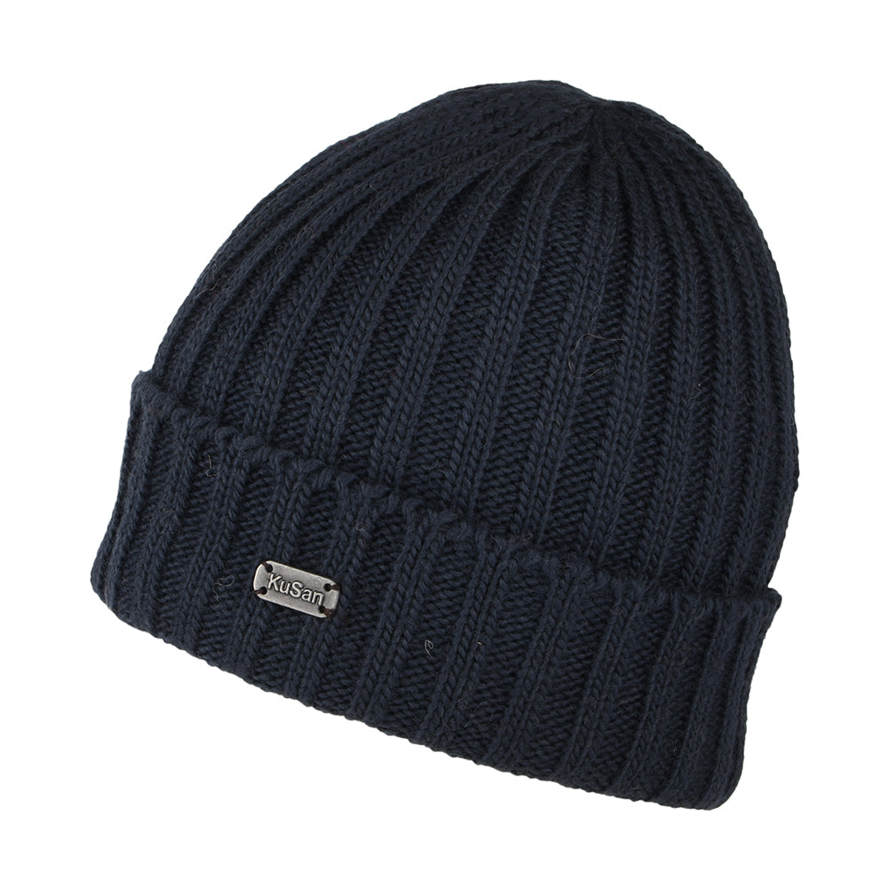 Kusan Turn Up Beanie Mütze Gerippt - Marineblau