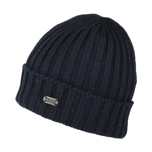 Kusan Turn Up Beanie Mütze Gerippt - Marineblau