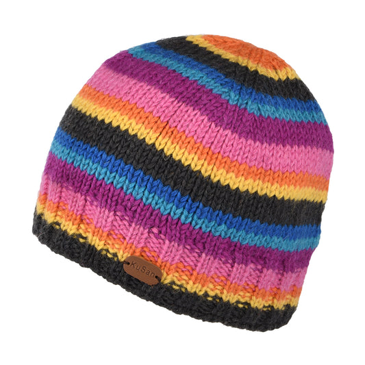Kusan Brooklyn Beanie Mütze gestreift - Grau-Pink